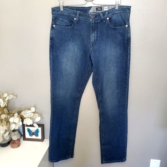 Volcom Vorta Slim Straight Jeans Mens Size 34 Medium Wash Stretch Denim Skater - Picture 1 of 12